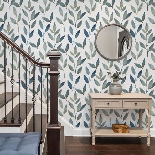 Modern Blue Leaf Peel and Stick Wallpaper 17.7" x 212.6" - color: Navy Blue/Gold, size: 17.7" x 212.6"