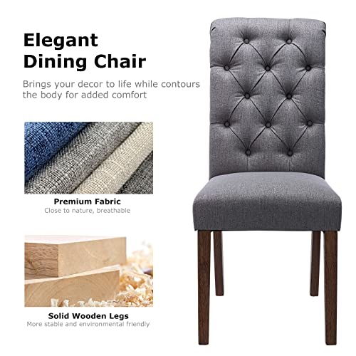 COLAMY Button Tufted Dining Chairs Set of 4, Accent Parsons Diner Upholstered Fabric Dining Room Stylish Kitchen Chairs with Solid Wood Legs and Padded Seat, Dark Grey - color: Dark Grey, size: set of 4