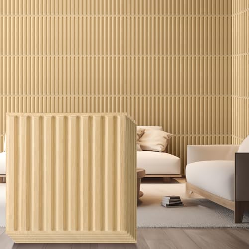 Nuanchu 32 Pcs 3D Wall Panels, 12"x12" PVC Fluted Tiles, Natural Oak - color: Oak