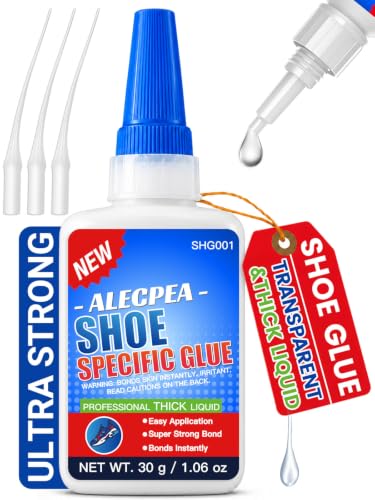 ALECPEA Shoe Glue for Sole Repair, Thick Clear Adhesive, 30g with 3 Tips - color: Shoe Glue