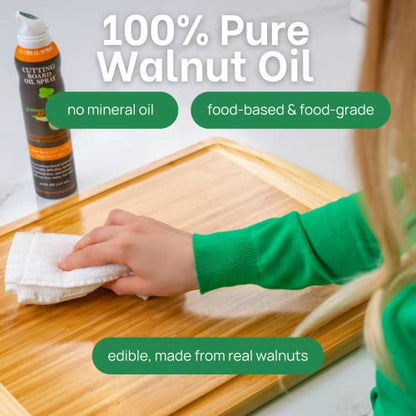 Greener Chef Non Toxic Cutting Board Oil - Innovative Spray for No Mess and Less Waste - Pure Italian Walnut Oil Conditioner for Wood Butcher Blocks, Bamboo Chopping Boards and Wooden Kitchen Utensils