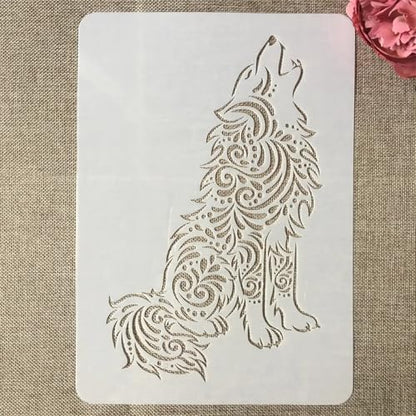 TIAMECH A4 Reusable Mandala Wolf Stencil for Painting - style: Sit Wolf