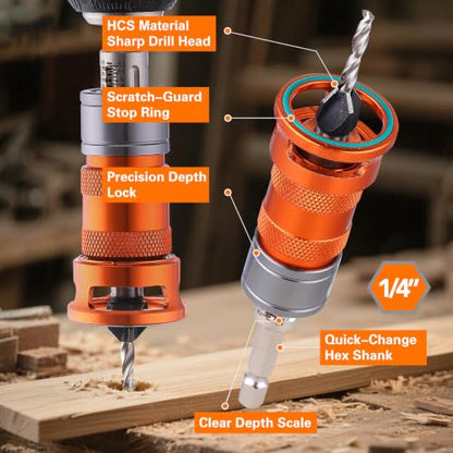 Countersink Drill Bit Set, 5 Wood Sizes with Adjustable Depth Stop