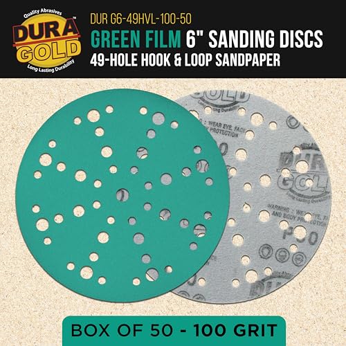 Dura-Gold 100 Grit 6" Green Film Sanding Discs, 49-Hole Pattern, Box of 50 - style: 100 Grit