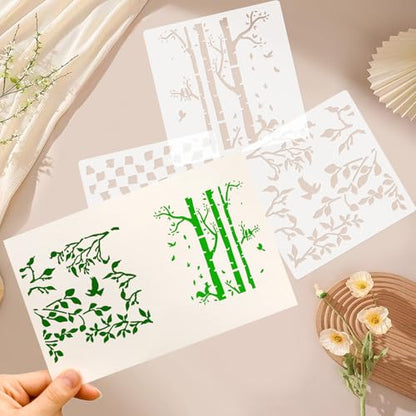 30pcs Texture Stencils for Crafts, Reusable Mixed Media Geometric Brick Cubist Leopard Wood Grain Stencil Layering Stencils for Painting on Wood Wall DIY Background Furniture Card Canvas 6x6in