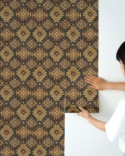 Tribal Geometric Black Peel and Stick Wallpaper Removable Boho 9in×19.7ft - color: Tribal Black