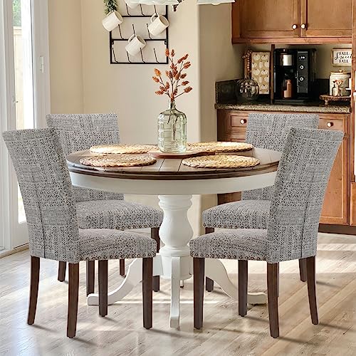 COLAMY Upholstered Parsons Dining Chairs Set of 4, Fabric Dining Room Kitchen Side Chair with Nailhead Trim and Wood Legs - Boho - color: F-boho, size: Set of 4