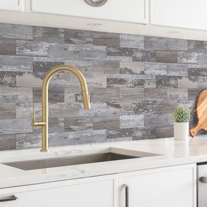 StyloVue 100 Pieces Peel and Stick Backsplash for Kitchen, 3" x 6" PVC Subway Tile Upgraded Distressed Wood Backsplash Stick on Tile Elevate Kitchen, Bathroom, Fireplace,RV - color: Distressed Wood