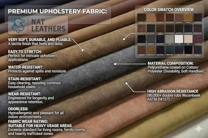 NAT Leathers Tan Cognac Soft Faux Vegan Leather (Peta Approved Vegan) 1 Yard (36 x 54 inch) Cut by the Yard Synthetic Pleather Solid Leather Fabric Sheets Thick Nappa 0.95 mm Upholstery 36"x54" - color: Cognac Tan, size: 1 yard (36"x54")