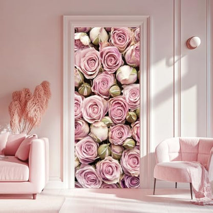 arricraft 2 Sheets Self-Adhesive Door Sticker, 80cmx200cm/31.5x78.7inch Rose Flower Pattern Door Murals Stickers PVC Removable Wallpaper Decoration for Bedrooms Living Room - style: Rose Flower