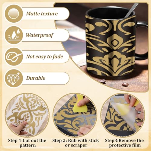 WANDIC 3 Sheets Gold Pattern Rub On Transfer Stickers European Retro Scrapbook Stickers Window Decals Waterproof Decals Cup Wraps for DIY Furniture Photo Albums,15 * 30cm - color: Gold Retro Pattern 2