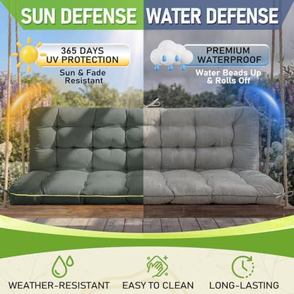 Oxford Fabric Swing Cushions with Backrest & Tie Straps for Patio Bench - color: Gray