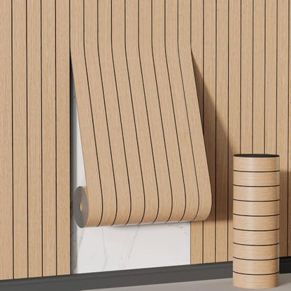 Arthome Peel and Stick Slat Wall Panels 15.7 "x240,Self-Adhesive PVC Wood Grain Wallpaper Panel,3D Thick Faux Soundproof Backsplash Accent Wall Tile for Walls & Furniture (Oak- Coverage 26 Sq.ft) - color: Oak, size: 15.7" x 240"