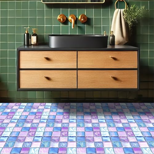 HOMETITUTE Purple Blue Iridescent Mosaic Floor 12x12 Vinyl Tile - color: Blue Purple