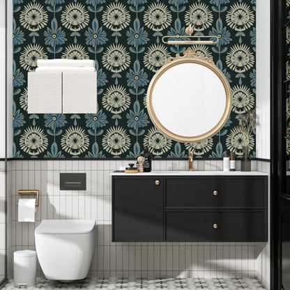 BOKEBEVE Extra Long Green Leaf Wallpaper Stick and Peel Boho 17.5 x 393.5In - color: Dark Green, size: 17.5" x 787"