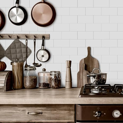 4 Sheets White Subway Marble Peel & Stick Wall Tile 4"x8" - color: White Subway Tile, size: 4 Pcs 4" x 8" x 0.07"