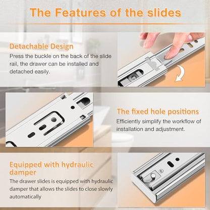 YENUO Soft Close Stainless Steel Full Extension Drawer Slides Side Mount 10 12 14 16 18 20 22 24 inch Ball Bearing Rails Track Guide Glides Runners Heavy 100 lb (Stainless Soft Close-1 Pair, 10 Inch)