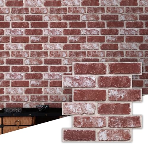 Commomy Faux Brick Wall Panels Peel and Stick Thin PVC 10 Pcs 11.8" x 11.8" - color: Brick-hqC