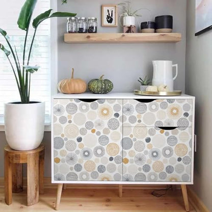 MuralPeel Modern Grey Yellow Geometric Retro Circle Peel and Stick Wallpaper Self Adhesive Removable Easy Peel Off Stick on Wall Paper for Bedroom Cabinet Renter - color: Grey/Yellow, size: 17.7" x 118.1"