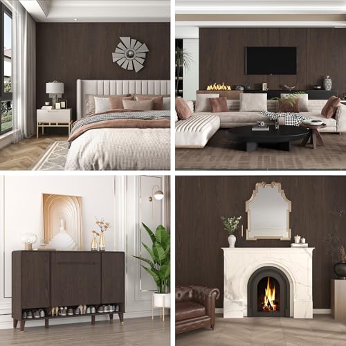 Extra Wide Wood Contact Paper Walnut Vinyl Wrap Dark Wood Grain Wallpaper - color: Brown, size: 48"W x 197"L