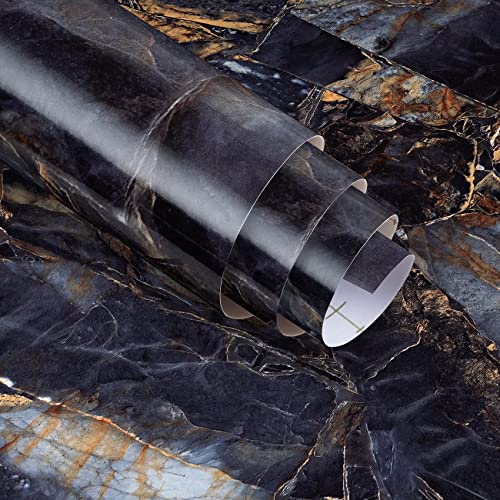 16"x 354" Black Marble Wallpaper Peel and Stick Contact Paper Waterproof Self-Adhesive Removable, Dark Blue Marble Granite Wall Covering for Countertops Apartment Kitchen Bathroom - size: 16" x 354"