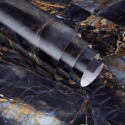 16"x 354" Black Marble Wallpaper Peel and Stick Contact Paper Waterproof Self-Adhesive Removable, Dark Blue Marble Granite Wall Covering for Countertops Apartment Kitchen Bathroom - size: 16" x 354"