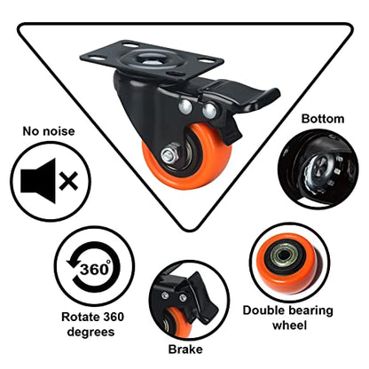 2" Caster Wheels Set of 4, Heavy Duty with Brake - color: Orange, size: 2 Inch