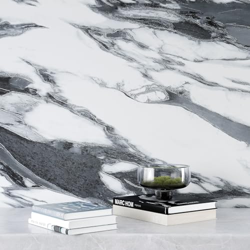 VEELIKE Modern Black and White Liquid Marble Contact Paper for Countertops Waterproof Kitchen Countertop Peel and Stick Marble Wallpaper 15.7''x118'' Adhesive Granite Contact Paper for Bathroom Table - size: 15.7" x 118"