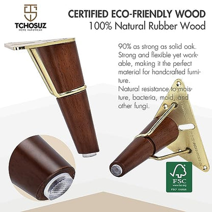 5 Inch Wood Furniture Legs with Metal Triangle Frame,4Pcs Walnut - color: Walnut, size: 5"/13cm
