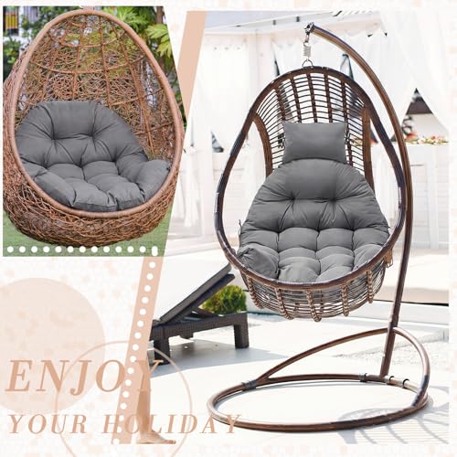Tudomro Waterproof Egg Chair Cushion with Pillow Filling 2.58 kg Replacement Rocking Wicker Chair Cushion 48" x 32" High Back Hanging Swing Hammock Pad Thicken for Outdoor Patio Garden (Dark Gray) - color: Dark Gray