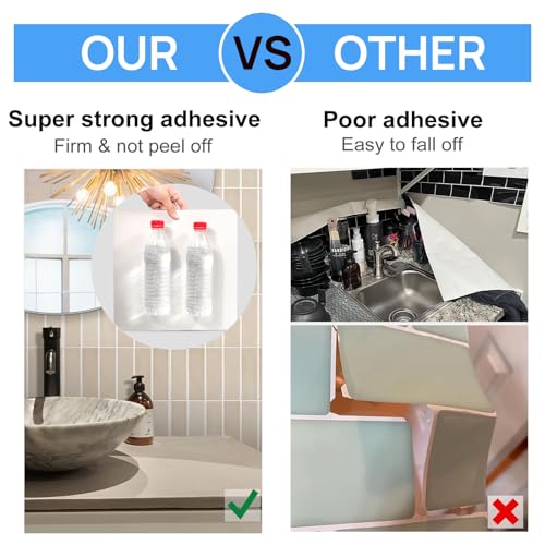 Peel and Stick Tile，New Upgrade Thicker Design Self Adhesive 12" x 12" Large Premium Peel and Stick Backsplash for Kitchen (Beige). - color: Beige