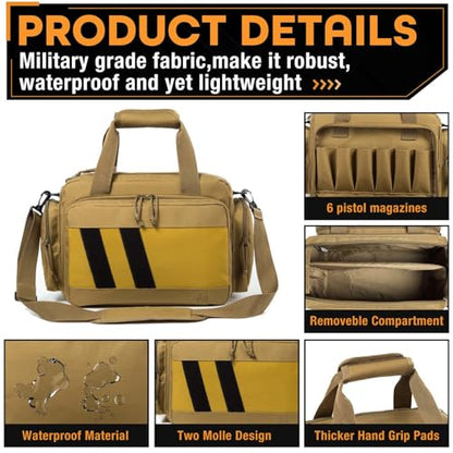 Range Bag -Medium Size Gun Range Bag for Handguns,Pistols and Ammo - color: Khaki