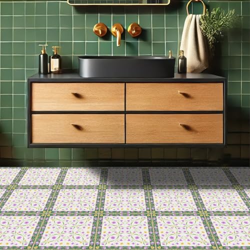 HOMETITUTE Floral Medallion Floor 12x12 Vinyl Tile - color: Blue, Purple