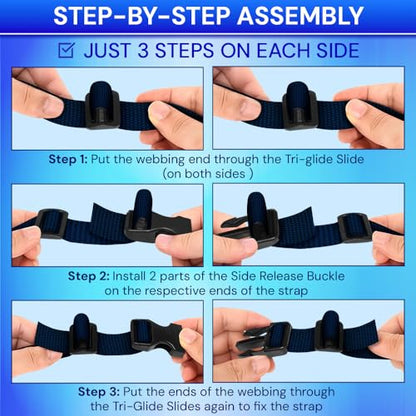 TECEUM 1" Nylon Strap Kit with Buckles, Navy Blue 6 yards Repair Set - color: Navy Blue, size: 1" - 6 yards, style: 6 Buckle - 12 Slides - 6 D-rind
