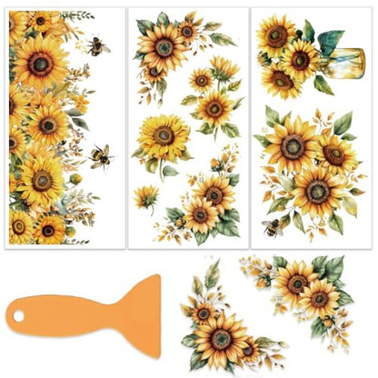 OLYCRAFT 3pcs/Set Sunflowers Rub on Transfers for Furniture and Crafts 6x12 Inch Plants Theme Furniture Transfer Sticker Decals Transfer Stickers Rub on Decals for Wood Furniture Home Decoration - style: Sunflower