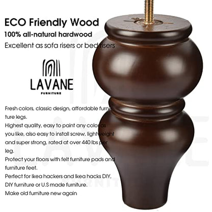 La Vane 8 inch Solid Wood Turned Furniture Legs with M8 Bolts,Walnut,4PCS - color: Walnut, size: 8"(20cm)
