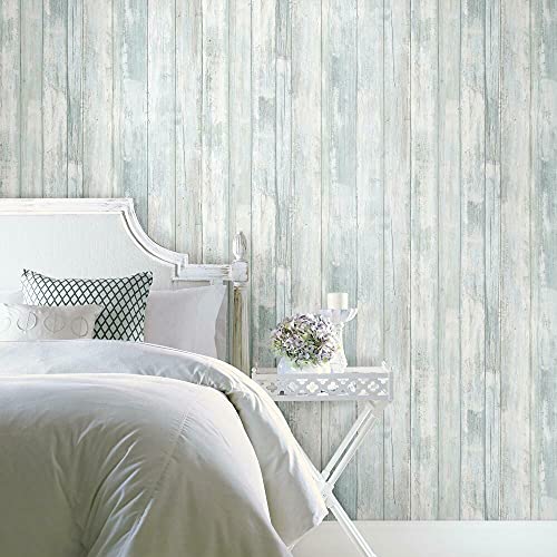 RoomMates Blue Weathered Planks Peel and Stick Wallpaper - color: Blue & Grey