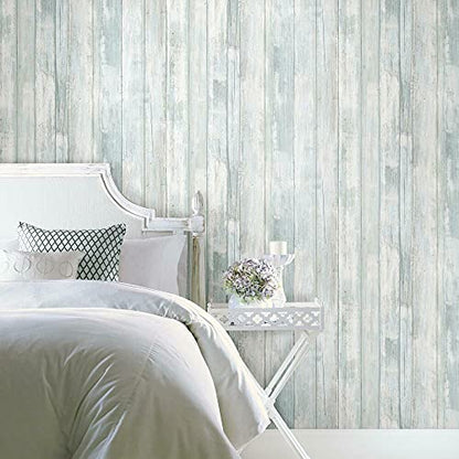 RoomMates Blue Weathered Planks Peel and Stick Wallpaper - color: Blue & Grey