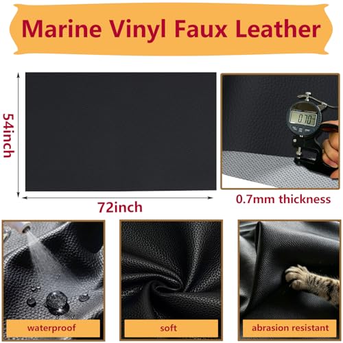 CDY Marine Vinyl Upholstery Fabric: 54"x72" Soft Grain Faux Leather Durable - color: Black, size: 2Yard（54"x72"）
