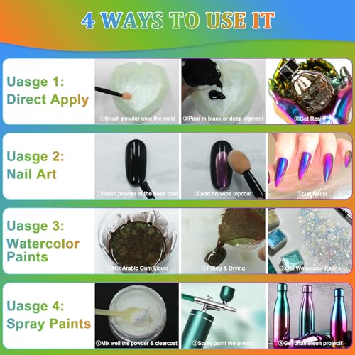 Matio Chameleon Mica Powder,10 * 5g Chrome Powder, 5 Pearlescent Effect - color: 10 Colors Mix