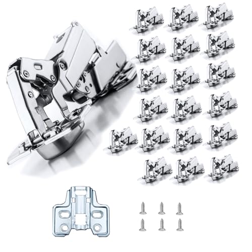 XIEHE Hardware 165 Degree Soft Close Half Overlay Frameless Hinges 20 Pack, for Kitchen Cabinets Door Brushed Nickel Flush Mount Clip-on Hinge with Screws - color: half-overlay, size: 20 Pack