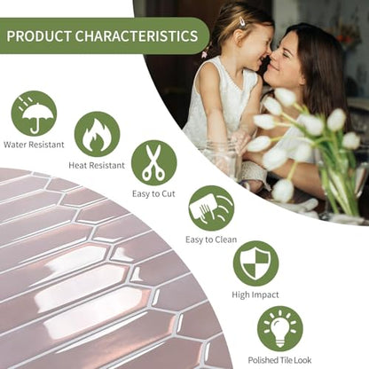 10 Sheets Long Hexagon Tile Peel and Stick Backsplash - color: Pink