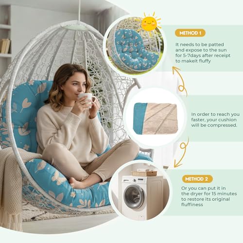 Hanging Egg Chair Cushion 47x35x7 Inches Waterproof Blue Butterfly - color: Blue Butterfly