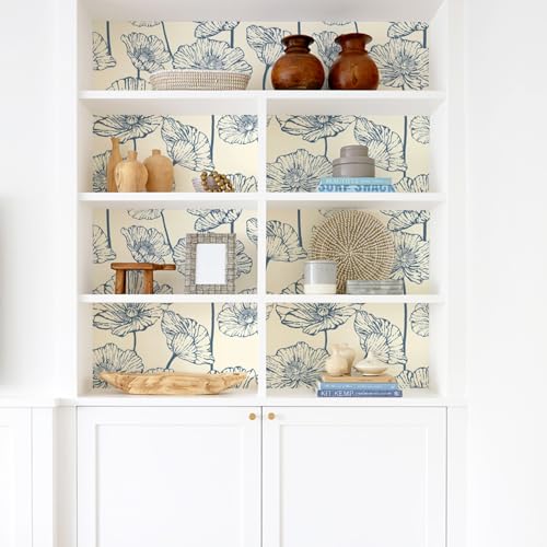 Orainege Peel and Stick Wallpaper Blue and Beige Wallpaper - color: Blue and Beige, size: 17.3" x 196.8"