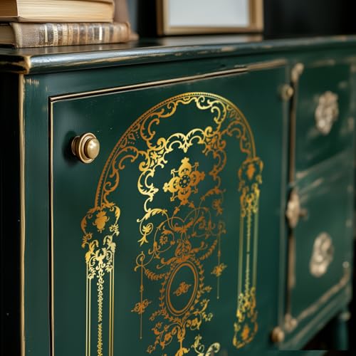 Gold Foil Rub on Transfer for Furniture DTF Transfers for Wood Drawer Decor, Golden Rococo Arch - style: Golden Rococo Arch