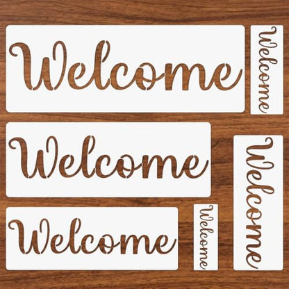 6PCS Welcome Stencils for Painting on Wood, Reusable Plastic Templates