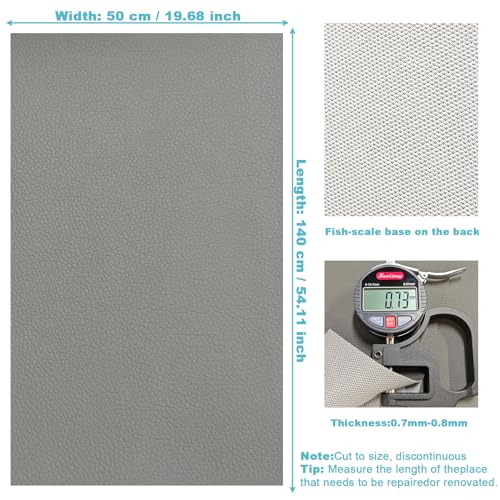 Grey Faux Leather Fabric 20"×55" Lychee Grain Upholstery Vinyl - color: Gray Lychee Grain, size: 20"x55" (50cm x 140cm)