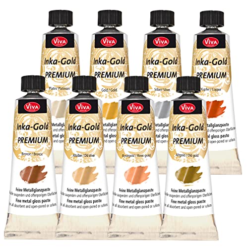 Viva Decor Inka Gold Premium 8 x 1.41 oz – MASTERFUL SHINE COLLECTION – Gilding Wax & Metallic Finish for Shiny Effects on Wood, Canvas, Clay, Concrete, Fast Drying, For Antique Patina Effects - color: % MASTERFUL SHINE