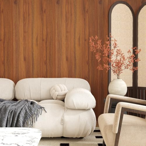 Brown Teak Wood Contact Paper Thick Wood Wallpaper Peel and Stick - color: Teak Brown, size: 15.7" x 472"