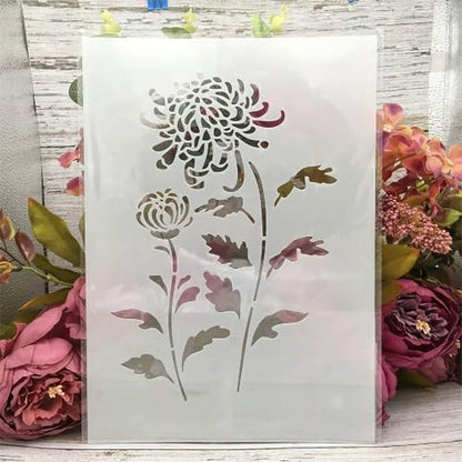 TIAMECH A4 Reusable Chrysanthemum Stencil for Painting - style: Two Daisy Tree